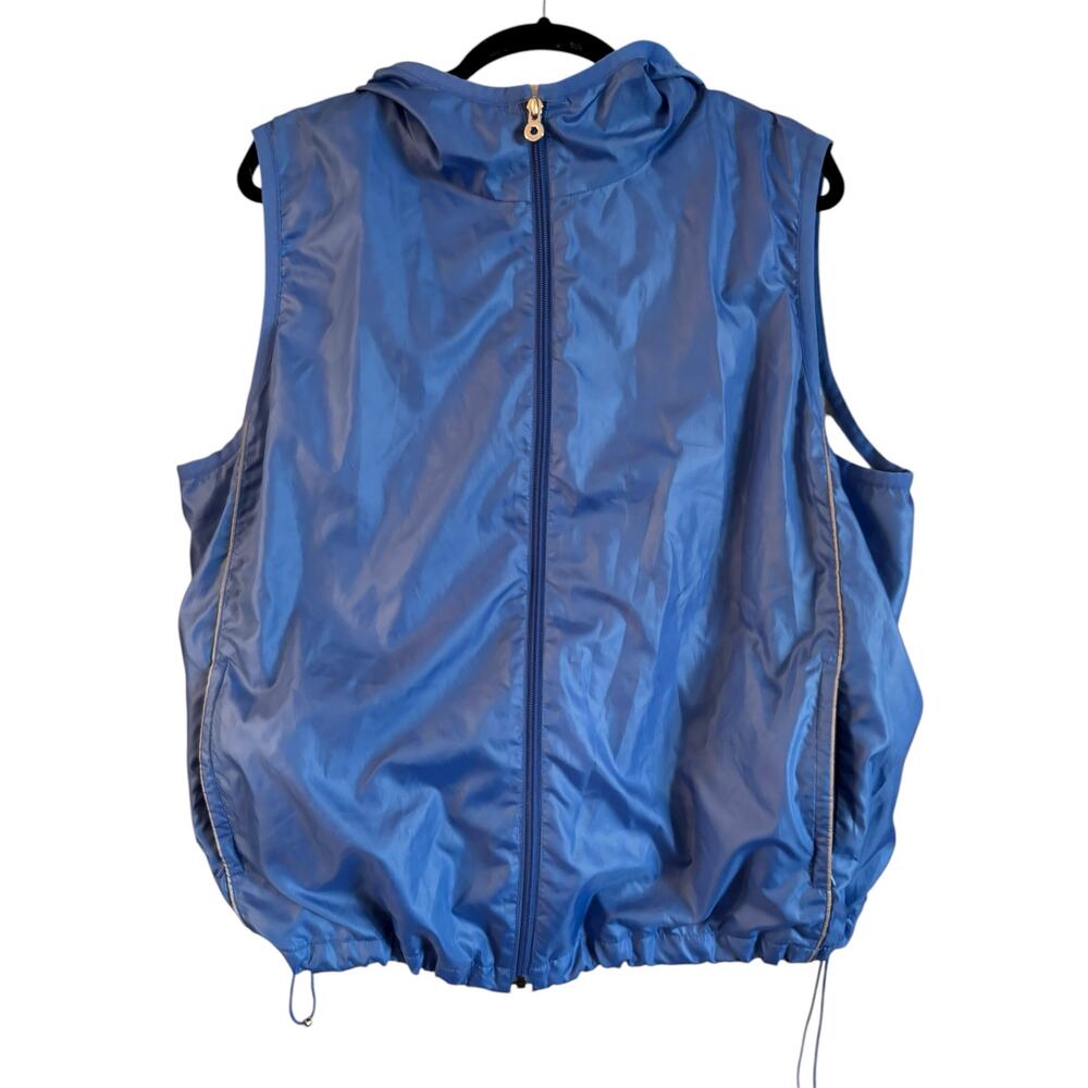 Vtg Lauren Ralph Lauren Women’s Windbreaker Vest With Hood Blue Size 2X Pockets